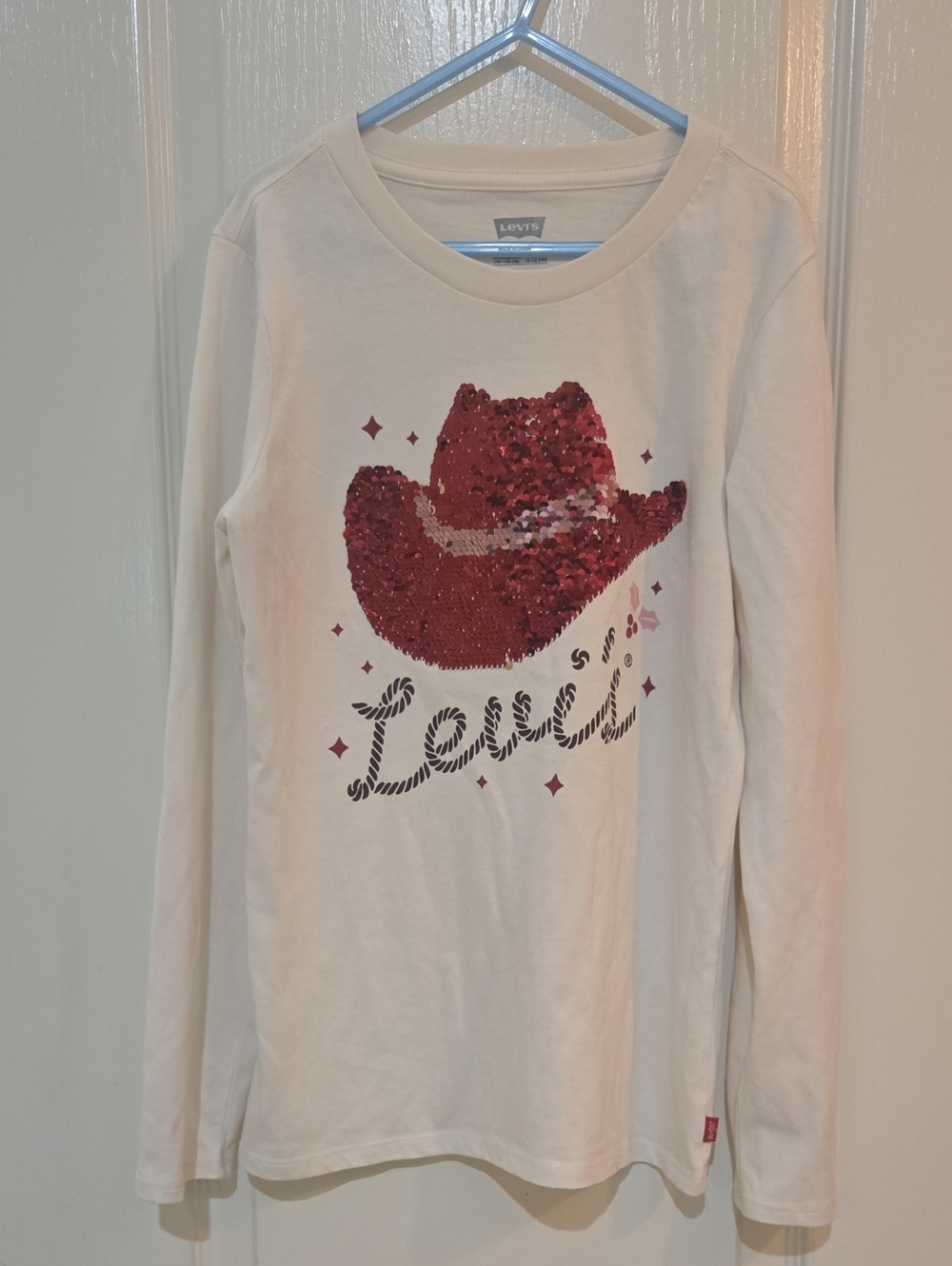 Levi's Girls Long Sleeve Animal Print Cowgirl Hat Graphic T-shirt Size Large